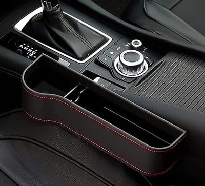Leather Car Boot Bag: Driver Seat Gap Filler Console Side Pocket with Bottle/Can Holder pack of 1
