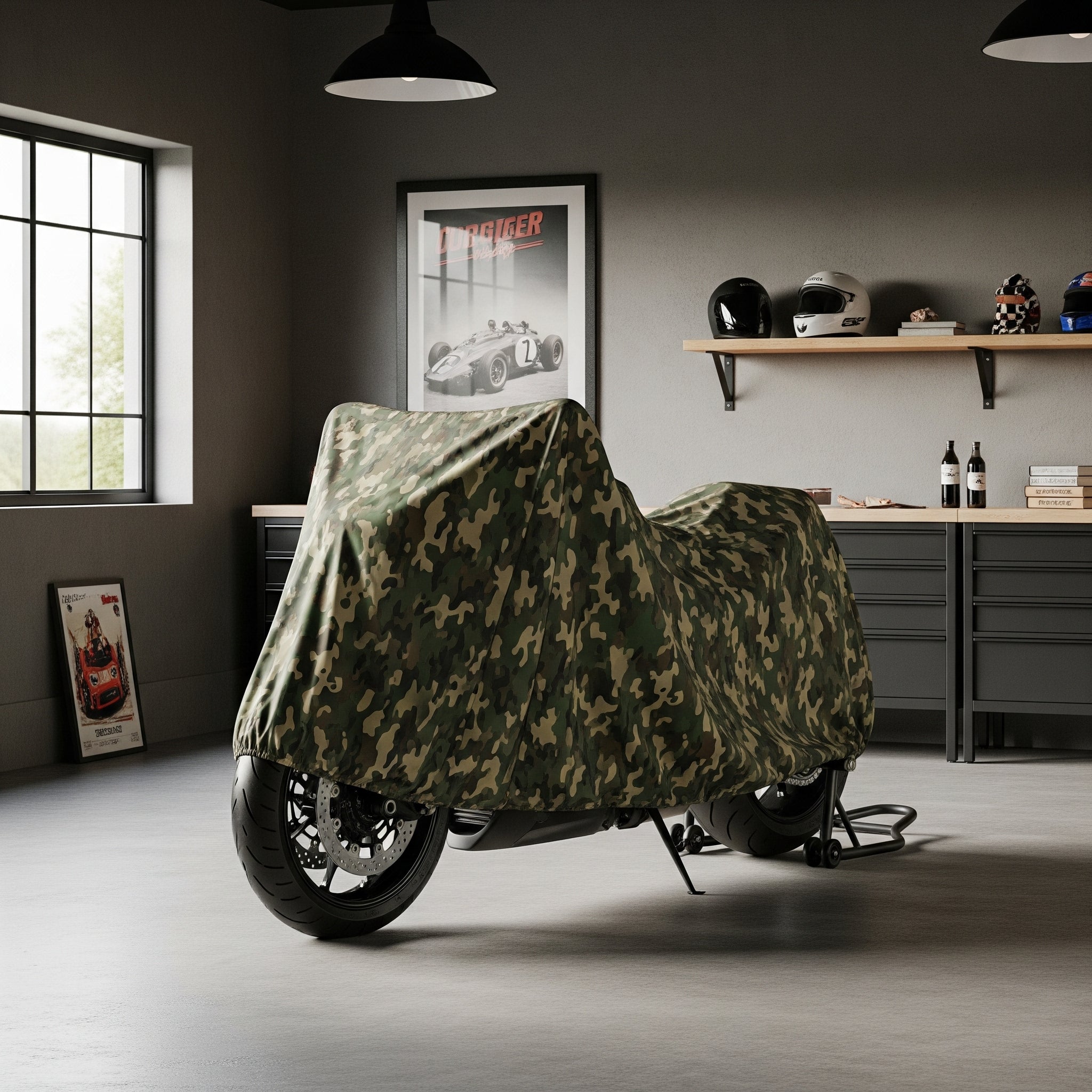 Military-Grade Bike Cover | Waterproof, Dustproof, UV Protection (Army Green Camouflage, Universal Fit)