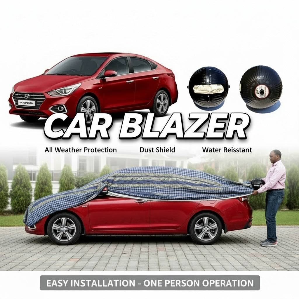 Portable Semi-Automatic Full Car Cover | All-Weather Protection, Quick Deploy & Fold | Custom Fit for all Car Models (CarBlazer®)