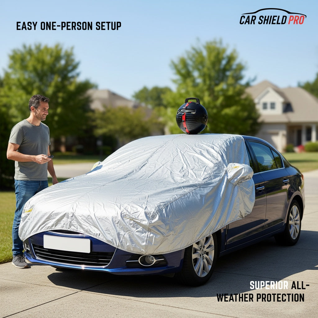 Portable Semi-Automatic Full Car Cover | All-Weather Protection, Quick Deploy & Fold | Custom Fit for all Car Models (CarBlazer®)